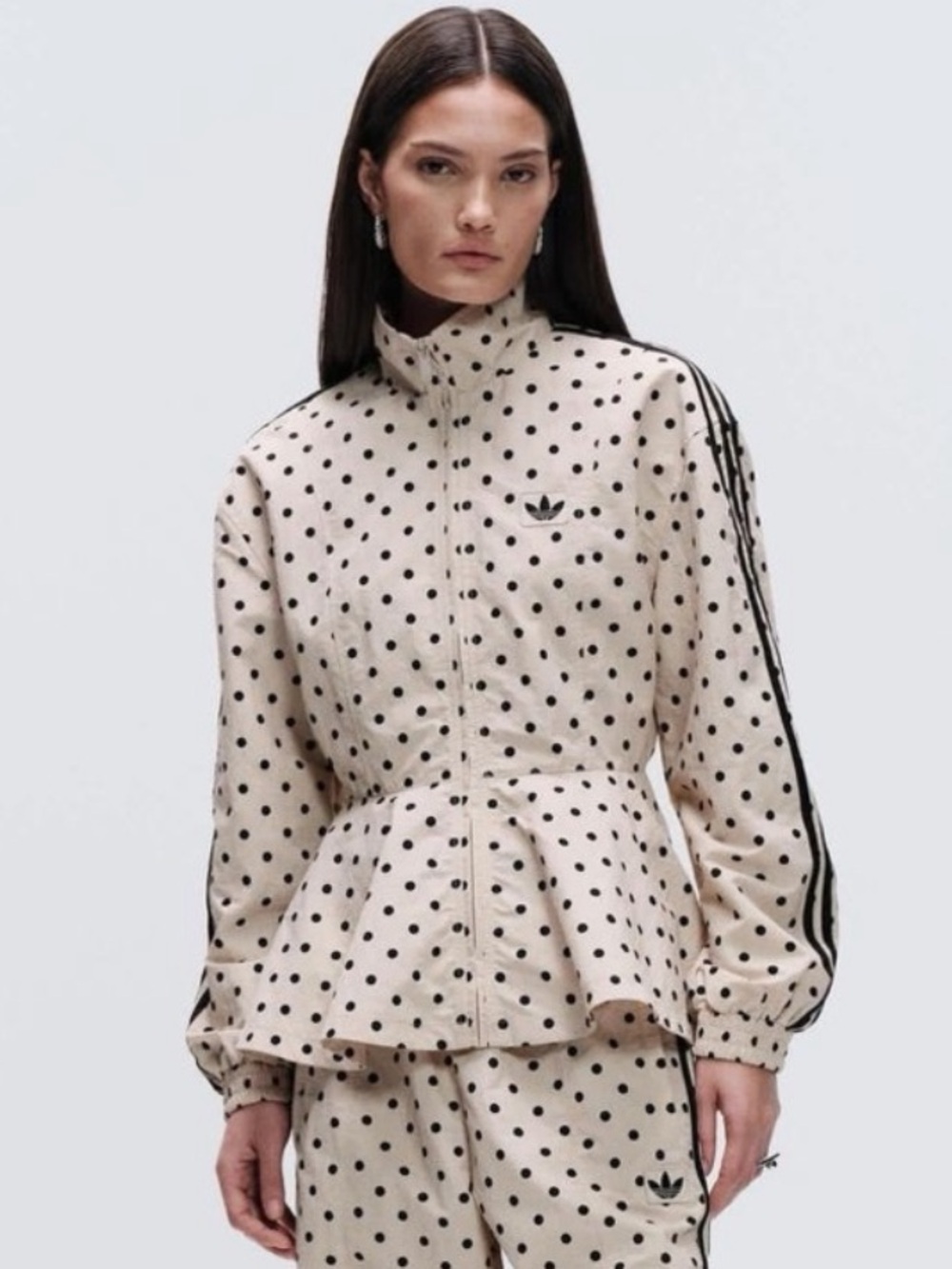 adidas Beige and Black Polka Dot Peplum Track Jacket